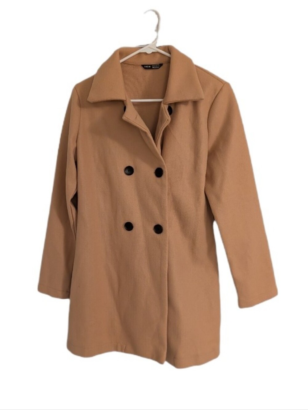 SHEIN Double-Breasted Women's Camel Peacoat XS (2)